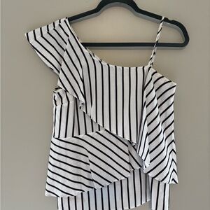 Striped Navy Red and White Asymmetrical Women's Top